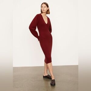 Vince Fitted Dolman Sleeve Dress in Burgundy Red Size XL Yak Wool Blend